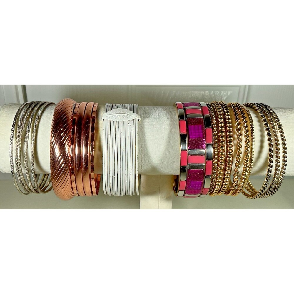 6 Sets Bracelets Bangles Mixed Metals Colors Silver Gold White Pink Rose Vintage